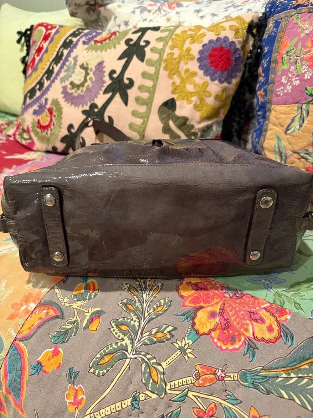 Coach Patent Leather Satchel in Grey